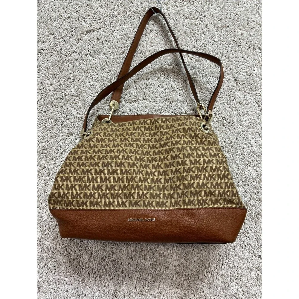 Michael Kors Raven Large Logo Jacquard brown Shoulder Bag